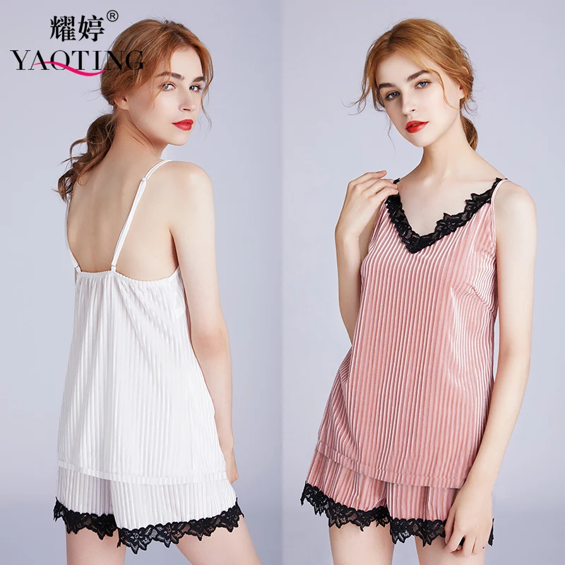 

YAO TINGLady pajamas velvet qiu dong condole takes knickers two sets of sexy bud silk to add thick home take