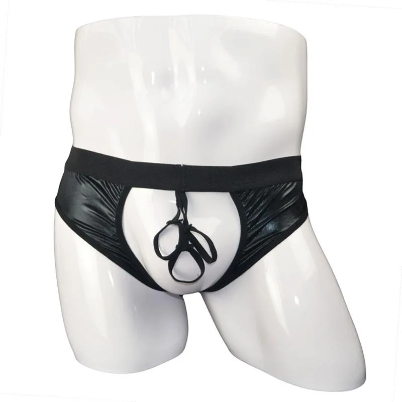 Men Wet Look Crotchless Panties Brief with Penis and Ball Hold Up Ring Erotic Underwear Fetish Male Lingerie