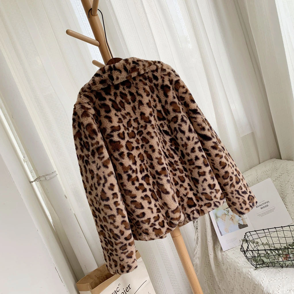 CHAMSGEND шикарная Женская леопардовая уличная зимняя тонкая куртка из искусственного меха, пальто, одежда, осенняя офисная теплая женская верхняя одежда 1003