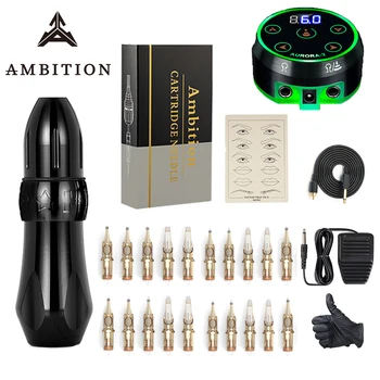 

Ambition Professional wireless battery tattoo Kits Permanent Makeup Rotary Pen Tattoo Machine Set LCD Power Supply