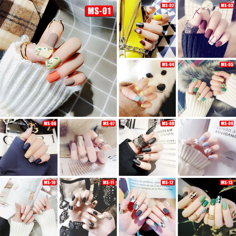 24Pcs/Set Matte Fake Nails Tips Square Type Top Finish Finger Nail Art Tips Decor 998