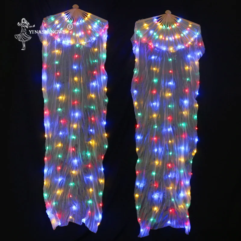  White Color LED Fan Bone More Led Belly Dance Performance Silk Fans Shining Rainbow LED Dance Fans  - 4000212017969