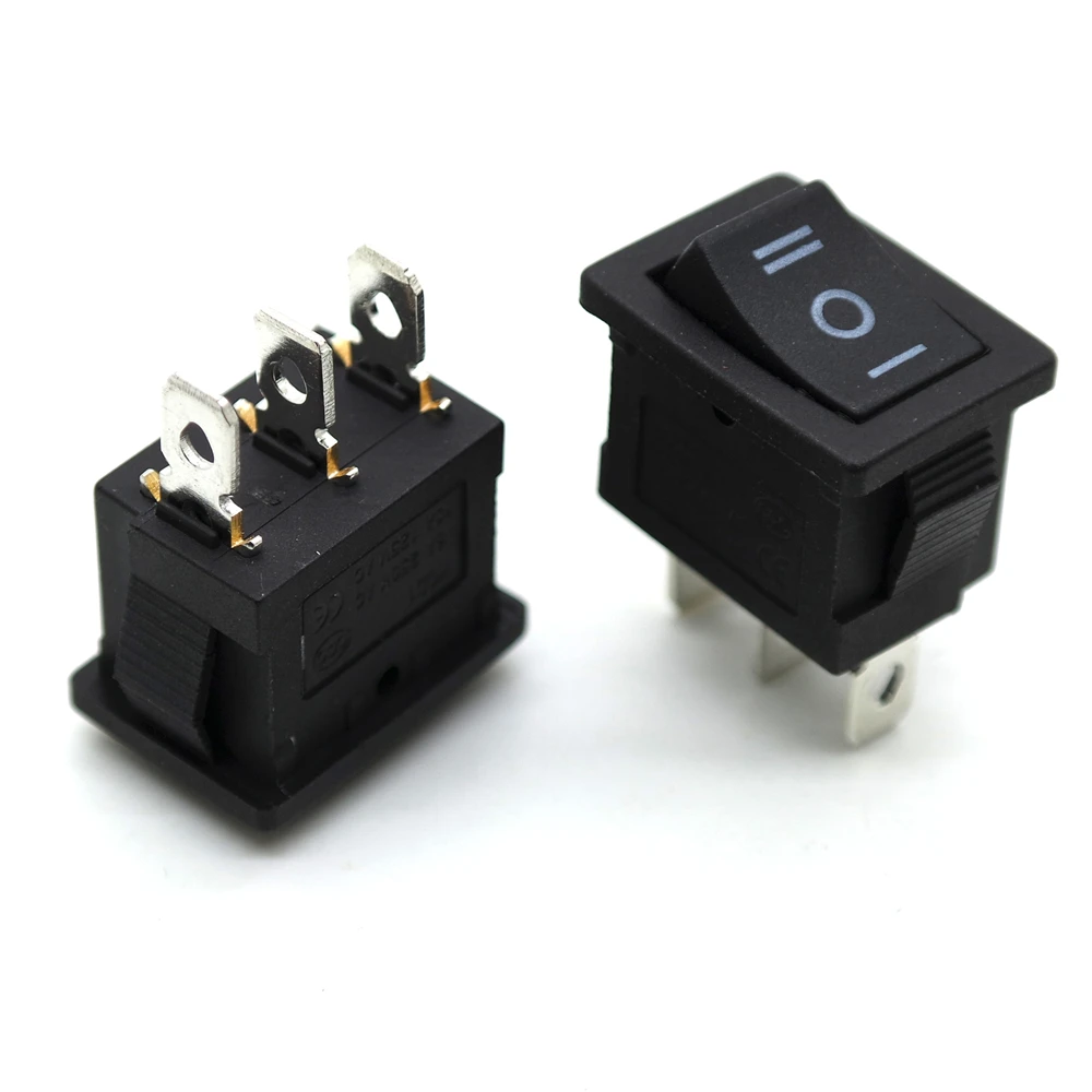 Кулисный Переключатель ВКЛ./ВЫКЛ./ВКЛ. 3 фута KCD1 Mini черный контакта 6A/250V10A/125 В 21*15 мм