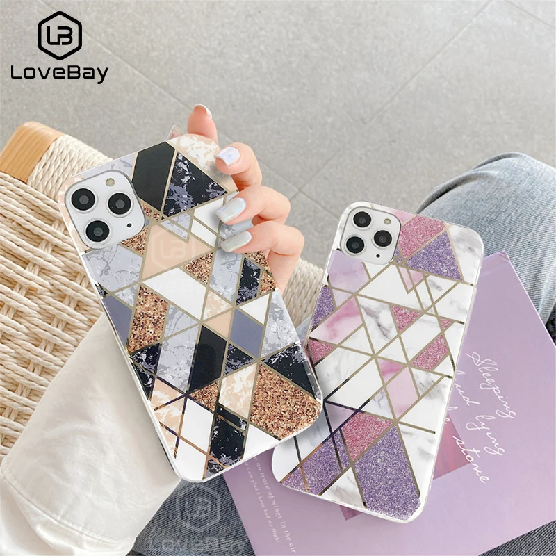 Роскошный блестящий Мраморный чехол Lovebay для iPhone 11 12 Pro Max XS 7 8 Plus SE 2020 популярный