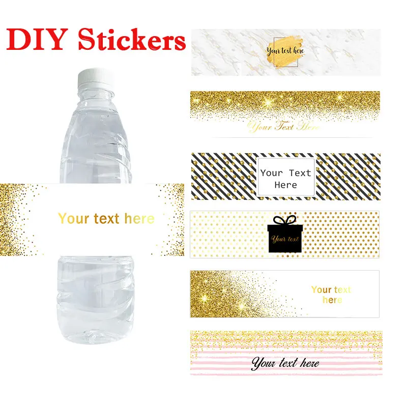 30pcs, Custom Name Luxury Water Bottle Label Personalized Gold Stickers  Candy Bar Baby Shower Birthday Wedding Event Party