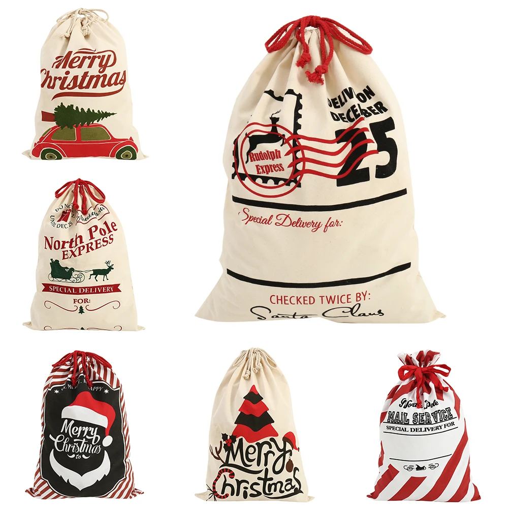

2020 New Year Gift Santa Sacks Personalized Large Santa Claus Bag Custom Christmas Linen Gift Bags Drawstring Cotton Santa