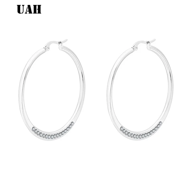 UAHCrystal круглые серьги-кольца Витой Золотой Цвет для женщин вечерние высокое качество - Окраска металла: Silver