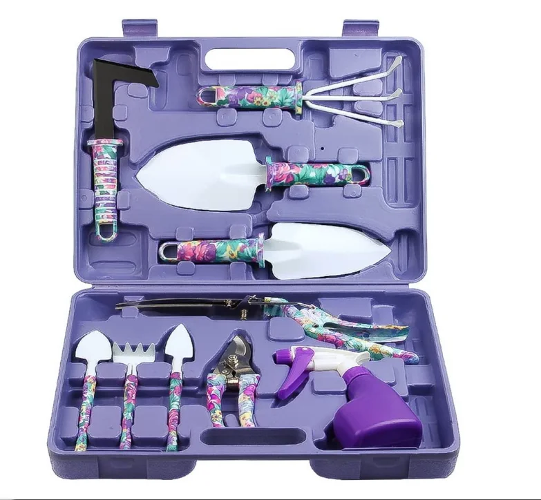 10 unids/set jardín herramientas de jardinería con Floral impresión jardín herramientas de con Estuche de transporte jardinería regalos para de riego| -