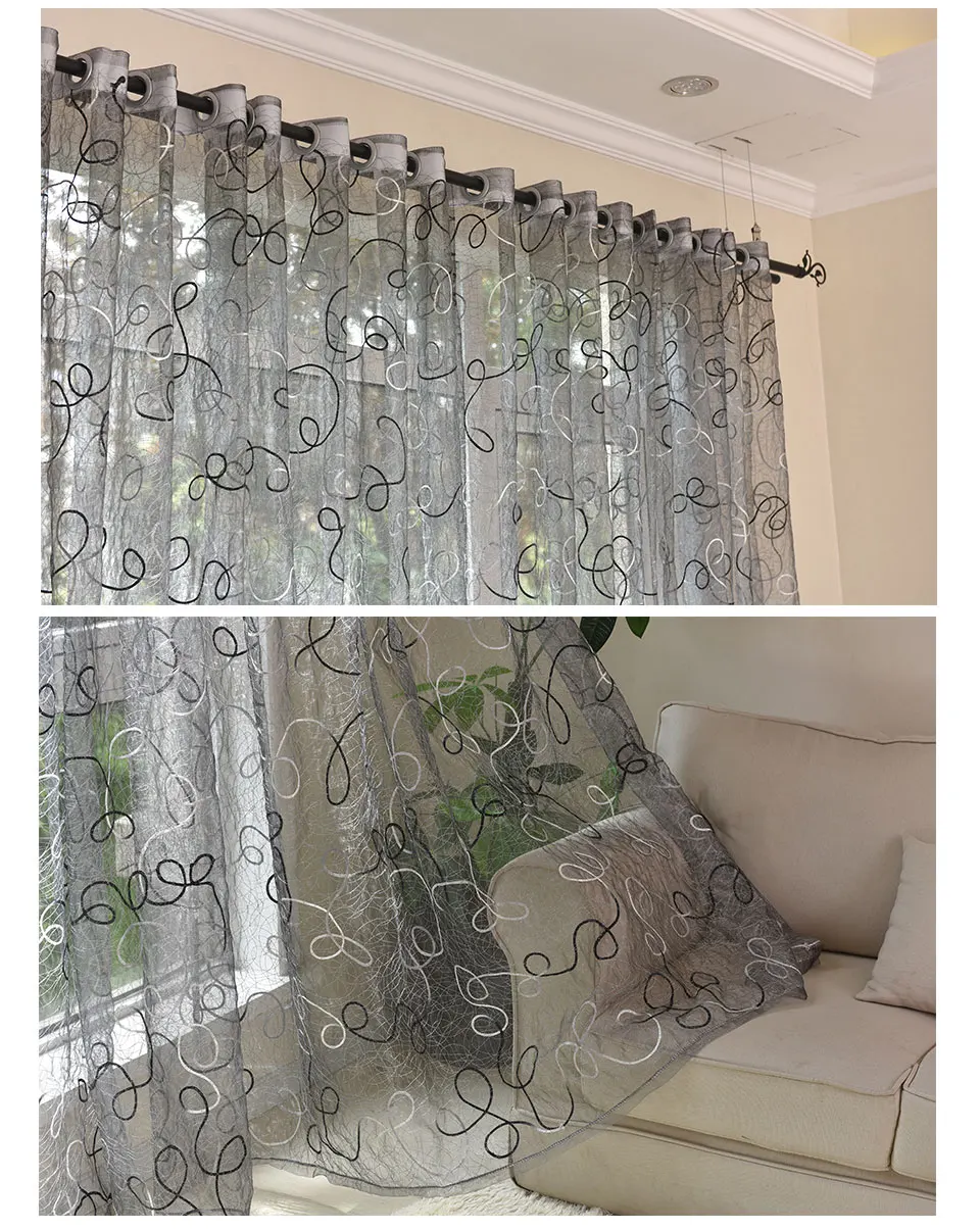 Modern Voile Curtains Embroidered Sheer Curtains Window Tulle for Bedroom Living Room Tulle Curtain for Kitchen Window Screening