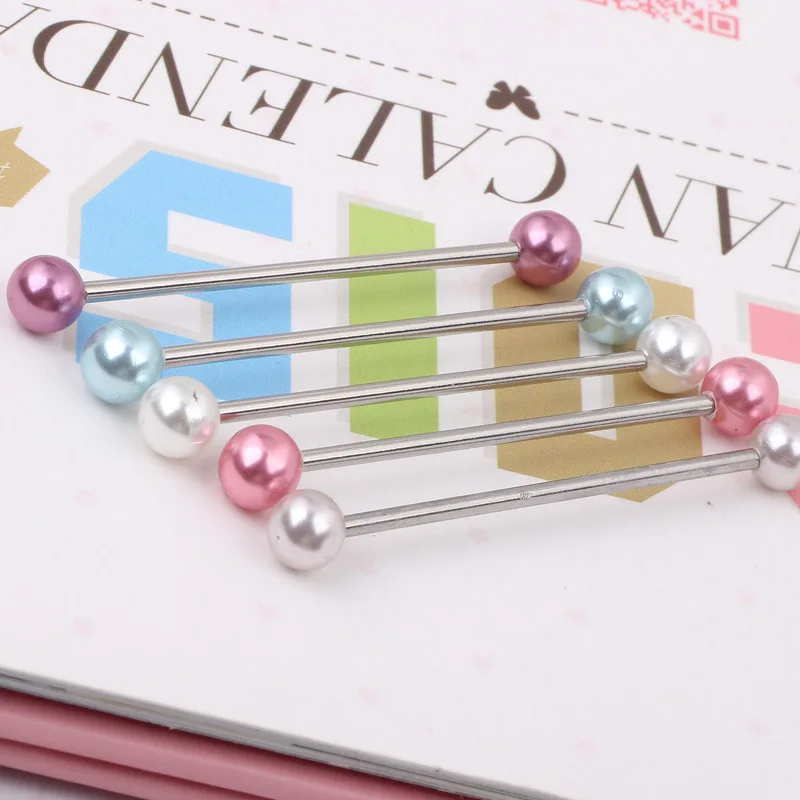 100 Pcs Pearl Acrylic UV Ball Industrial Barbell Earring Stainless Steel Ear bar Piercing Body Jewelry 14G For Sexy Women Men