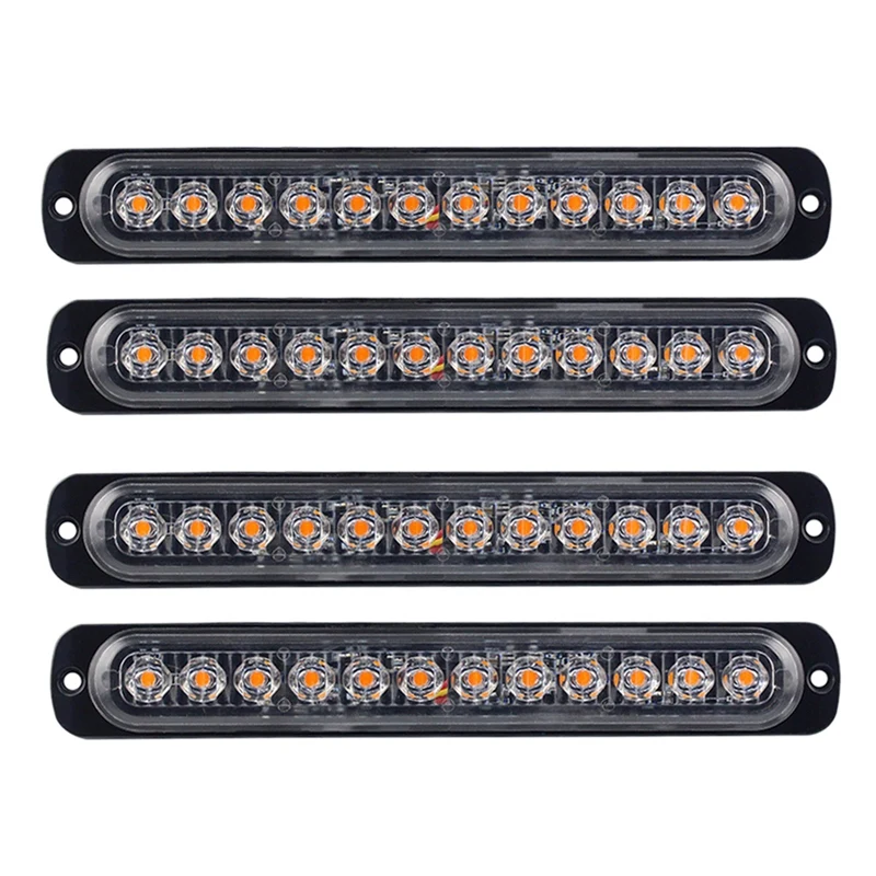 

12Led Light Flash Emergency Light Car Auto Truck Police Warning Lamp Flashing Light Yellow 4Pcs