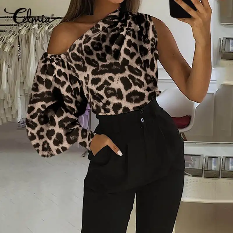 Blouse One Sleeve Sexy Shoulder Fashion | Leopard Print Shoulder Top - - Aliexpress