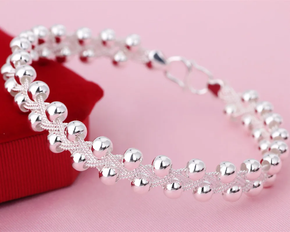

Ming jiang S990 Pure Silver Beads Bracelet Silver String Lucky Beads Linen Flower Color Silver Bracelet-Style Women's Bracelets