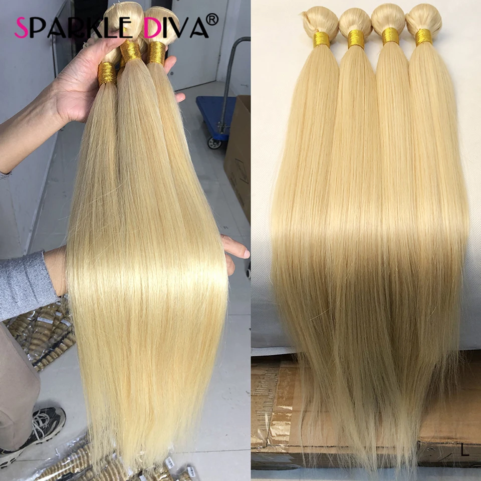 613 Blonde Straight Hair Bundles Peruvian Remy Human Hair 1/3/4 Extension Honey Blonde Bundles 12-30 Inch Free Shipping