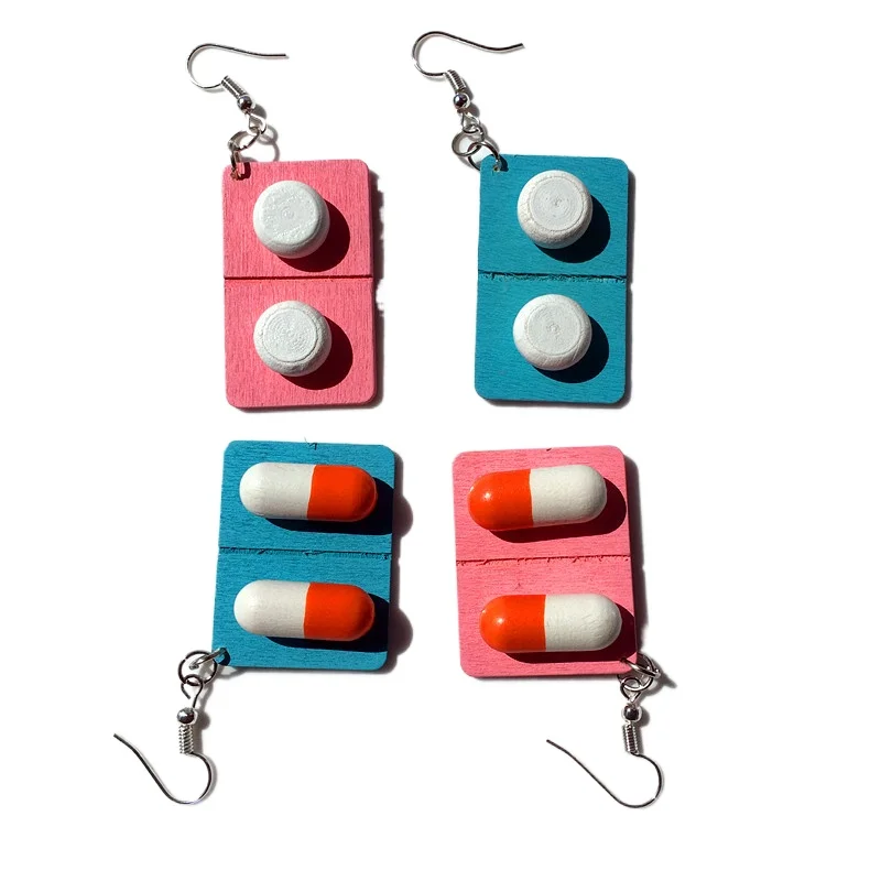 Забавные деревянные серьги в виде капсул для женщин модные милые серьги-подвески