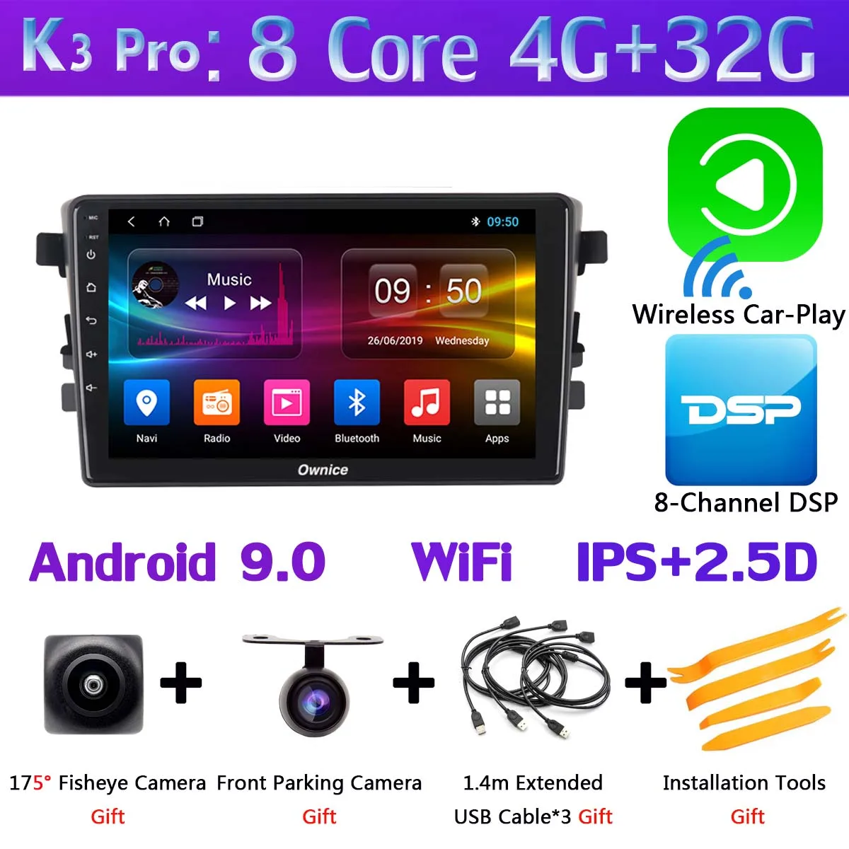 K3 Pro CarPlay " 360 ° панорамный автомобильный dvd-плеер Android gps навигации для Suzuki Celerio/Cultus автомобиля DSP 4 аппарат не привязан к оператору сотовой связи - Цвет: K3 Pro CarPlay