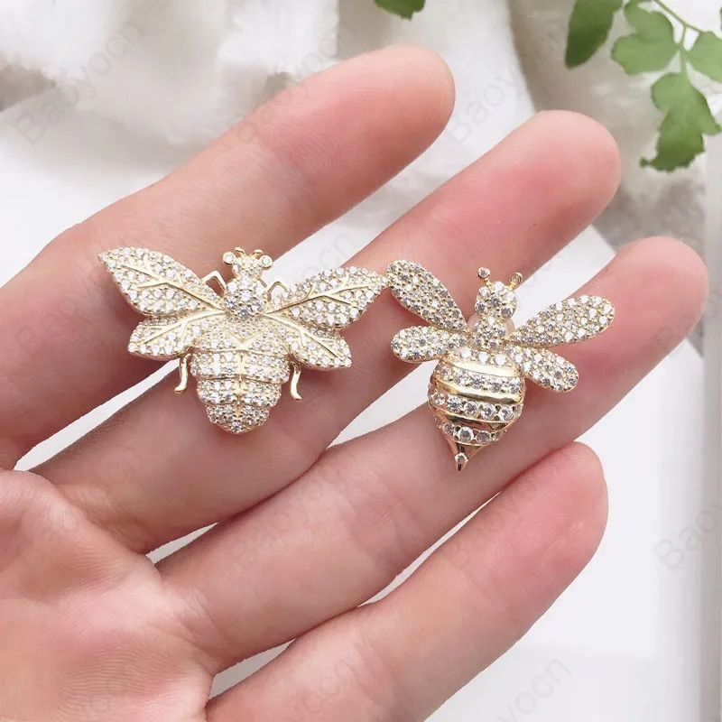 

Baoyocn 925 Sterling Silver Asymmetric Yellow Gold Color Wasp Bee Stud Earrings Micro Cubic Zirconia Women Luxury Brand Jewelry