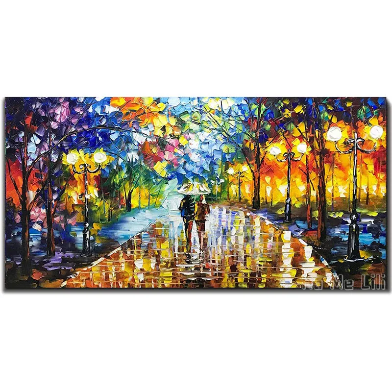 

Modern Abstract Canvas Oil Paintings By Ho Me Lili Wall Art Rain Night Street View Hand Painted Bedroom Office Decoration