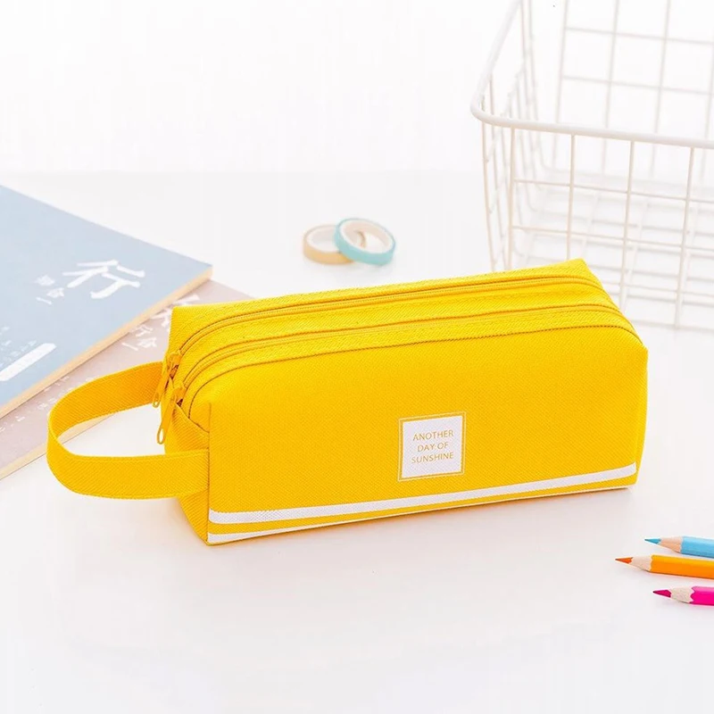 Creative Zipper Pencil Case Solid Color Canvas Big Cute Student Girl School Stationery Supplies Off | Канцтовары для офиса и