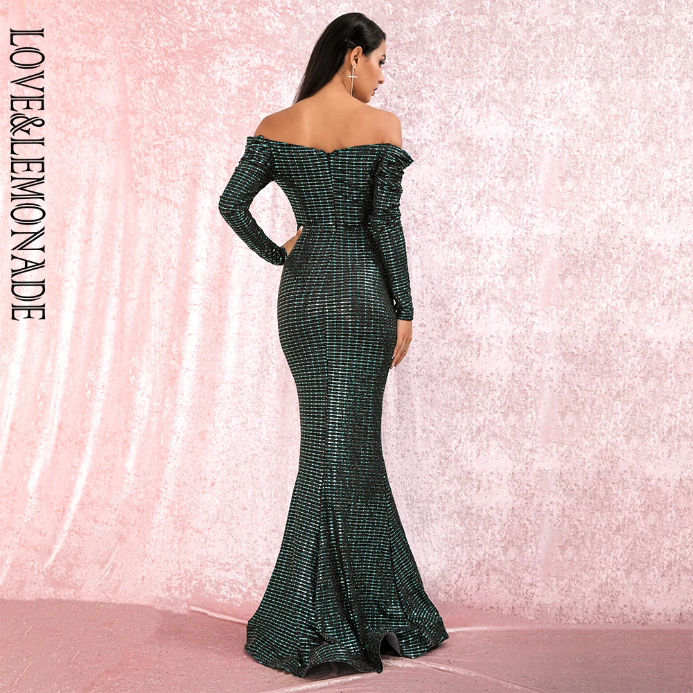 Женское вечернее платье макси LOVE & LEMONADE зеленое Композитное облегающее с