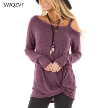 Новинка, повседневные женские топы, Осень-зима, футболка с косой воротником, тонкая женская одежда, модная однотонная женская футболка, уличная одежда