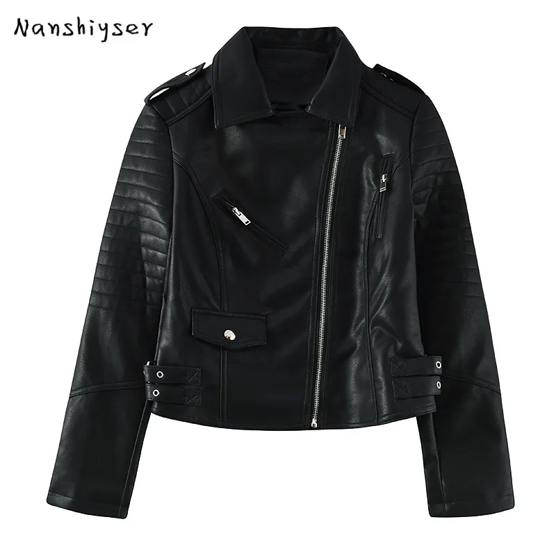 Женская короткая кожаная мотоциклетная куртка осень 2021 нагрудные Slim Fit