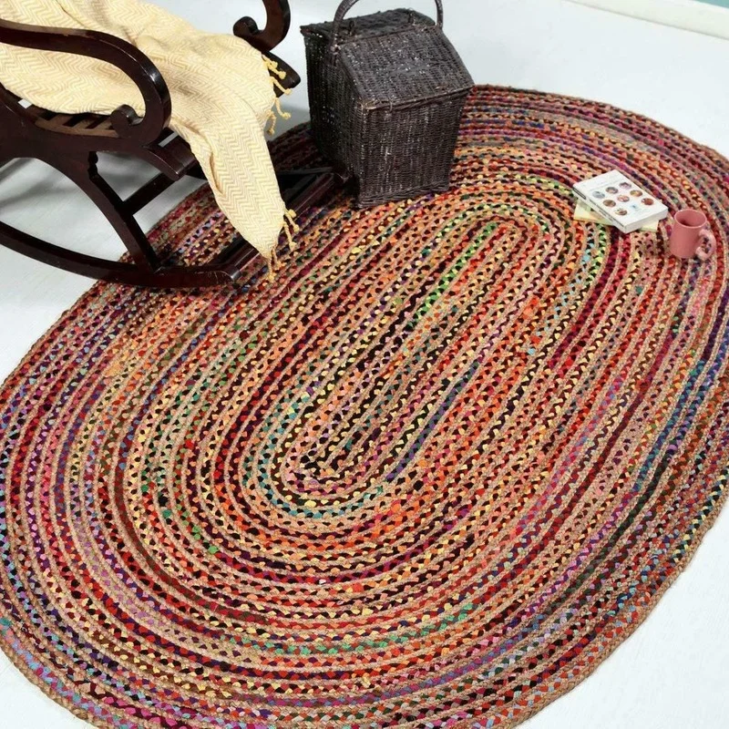 

Rugs 100% Natural Jute Household Oval Double-sided Rug Woven Style Hemp Rug Small Rug