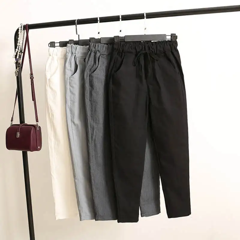 Повседневные женские брюки с завязками на талии из хлопка и льна; Pantalon Mujer; сезон весна-лето; свободные брюки; женские спортивные брюки; шаровары; C5211