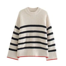 

Casual Women Striped Knitted Sweater Female Long Sleeve Pullover Fashion Lady Loose Tops SW1395