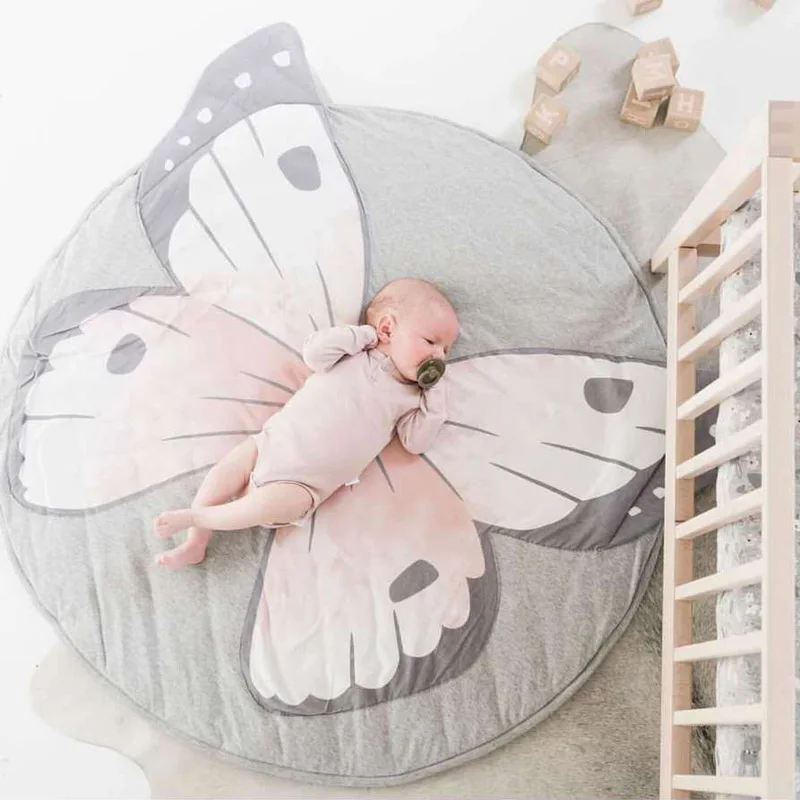 butterfly Детские коврики для игр, детские коврики для ползания животных, детские мягкие хлопковые коврики для сна, декор детской комнаты, реквизит для фотосессии 90 см - Цвет: butterfly