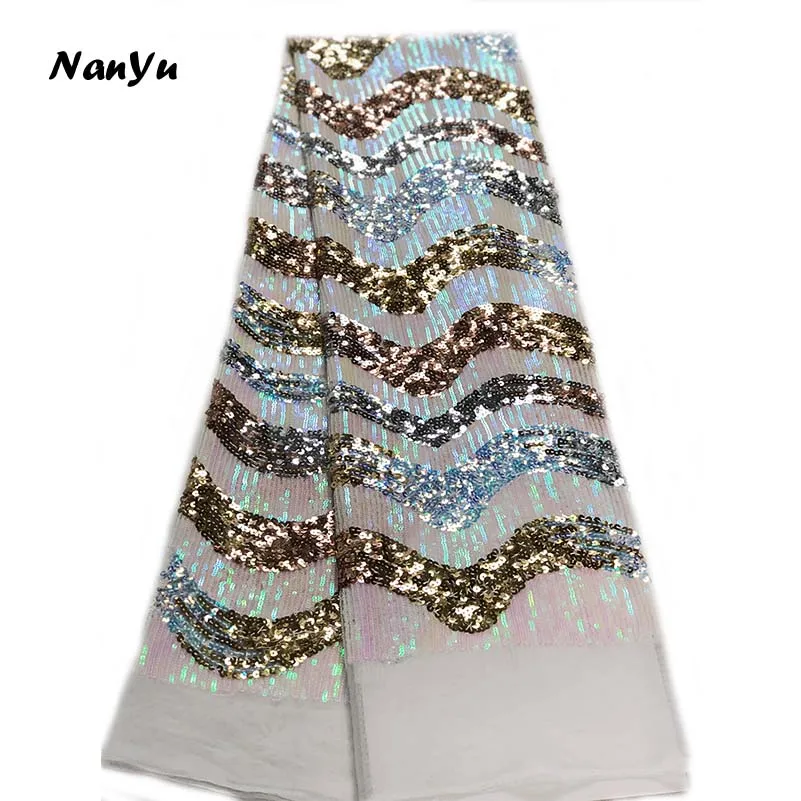 NanYu нигерийские кружевные ткани роскошная кружевная ткань с чистая ткань с блестками для свадебного платья - Цвет: color 4