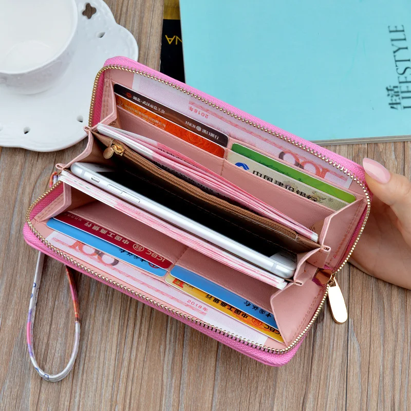 Long Wallets for Women PU Leather Peacock Printing Zipper Wristband Clutch Bag Large Capacity Female Money Clip Card Holder 3