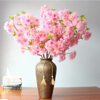 

Fake Long Stem Cherry Blossoms 39.37" Length Simulation Oriental Cherry Sakura for Wedding Home Decorative Artificial Flowers