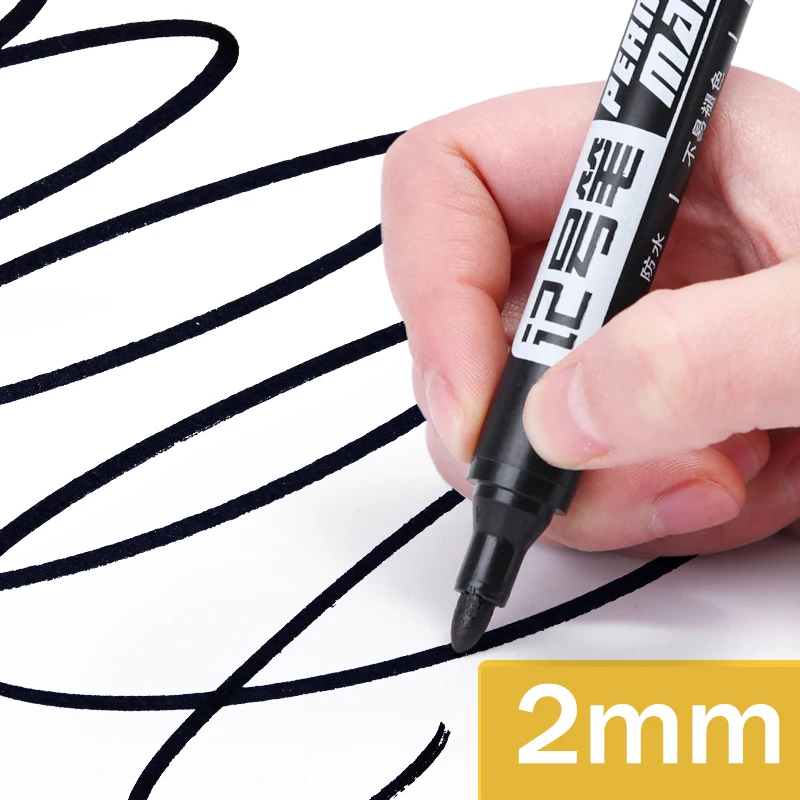 10pcs/lot 2mm thick pen tip Permanent Paint Marker Pen Oily Waterproof Black Pen For Tyre Markers Quick Drying Signature Permanent Marker Pen