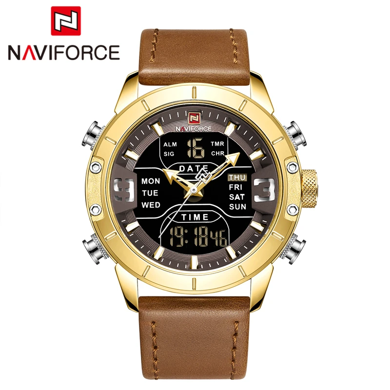 Naviforce часы мужские водонепроницаемые армейские военные Хронограф Мужские наручные часы с цифровым дисплеем мужские часы Relogio Masculino - Цвет: Gold