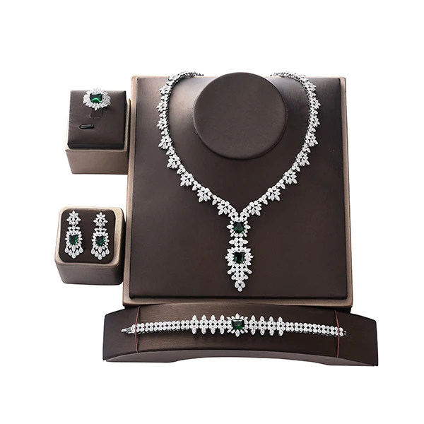 white gold green Комплект ювелирных изделий HADIYANA, винтажный Женский комплект для свадебной вечеринки, ожерелье, серьги, кольцо и браслет, кубический циркон CNY0061 Conjunto de joyas - Окраска металла: white gold green