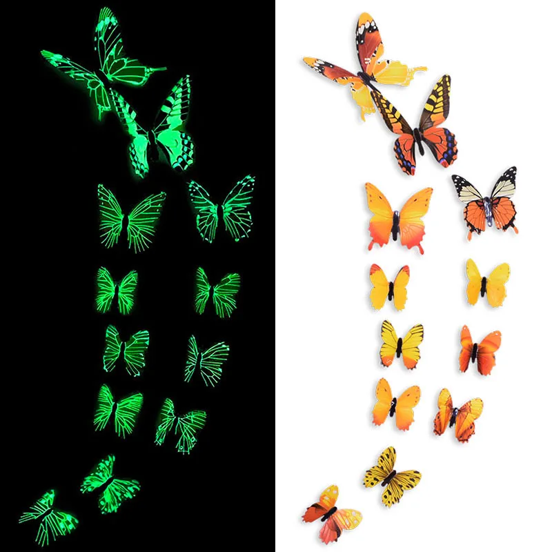 12Pcs Luminous 3D Butterfly Wall Stickers For Home Room Wall Decor Butterflies Glowing Fridge Sticker Glow In The Dark Wallpaper