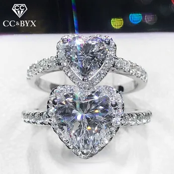 

CC Wedding Rings For Women 925 Silver Heart Colorful 6mm Cubic Zirconia Romantic Ring Engagement Bridal Fashion Jewelry CC1578