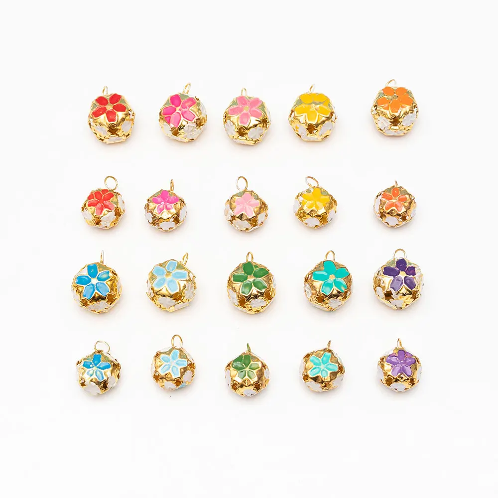 

colorful Metal 18mm/14mm Hanging Bell cherry blossom Hollowing out colored bells beads accessories jewellery findings