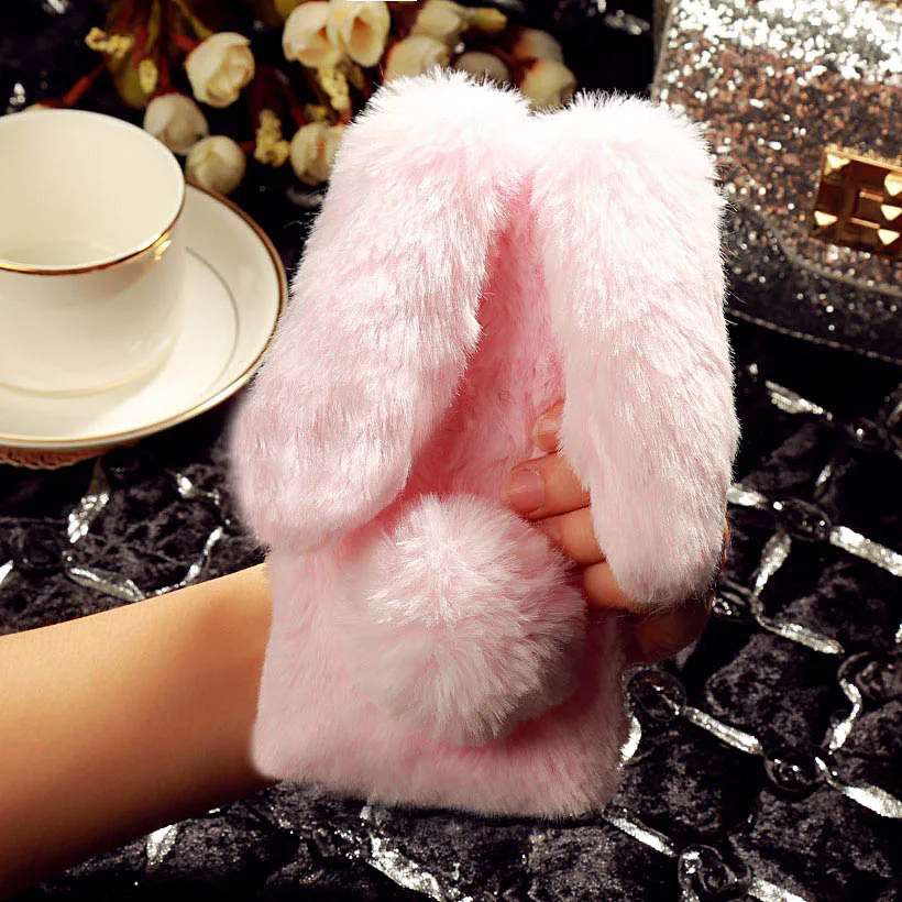 Pink Чехол с милым кроличьим мехом для Oukitel C17 Pro, силиконовый чехол для телефона Oukitel C16 C15 C13 12 C11 Pro C8, чехол-бампер - Цвет: Pink