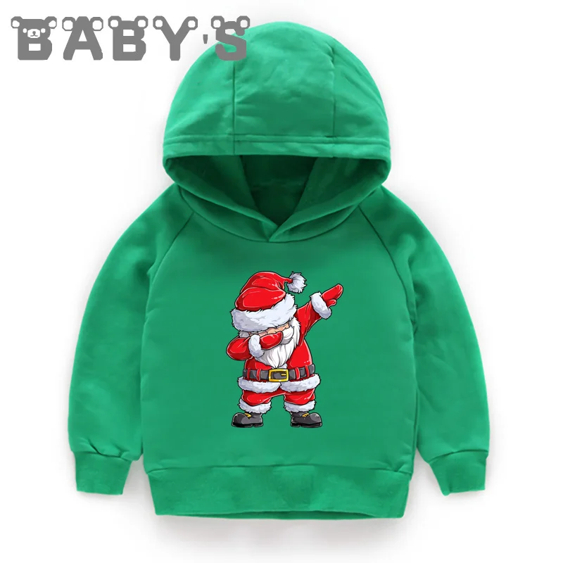 Children Hooded Hoodies Kids Christmas Dabbing Santa Cartoon Sweatshirts Baby Pullover Tops Girls Boys Funny Clothes,KMT5112 - Цвет: 5112C-Green
