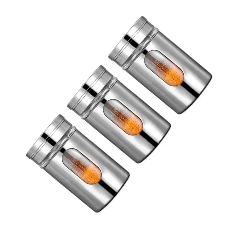 3 Pcs 100ML Stainless Steel Seasoning Storage Box Rotatable Adjustable Glass Condiment Bottle Pepper Spice Shaker(Silver