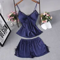 Ensemble de pyjamas d'été sexy pour femmes, robe de bain 2 pièces, haut à bretelles, pantalon, vêtements de nuit, vêtements de maison pour dames, chemise de nuit trempée, chemises de nuit M-XXL 5