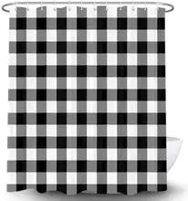 

Black and WhiteShower Curtain , Tartan Checkered Buffalo Plaid Shower Curtain Sets, Extra Long Fabric Shower Curtain for