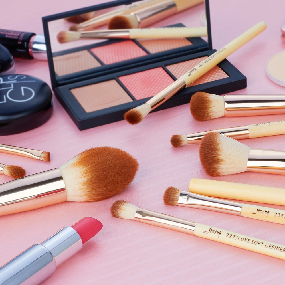 Billige Jessup 10 stücke make up pinsel Bambus Schönheit Kit Professionelle Synthetische pincel maquiagem Falte Mixer Lidschatten Kosmetik T143
