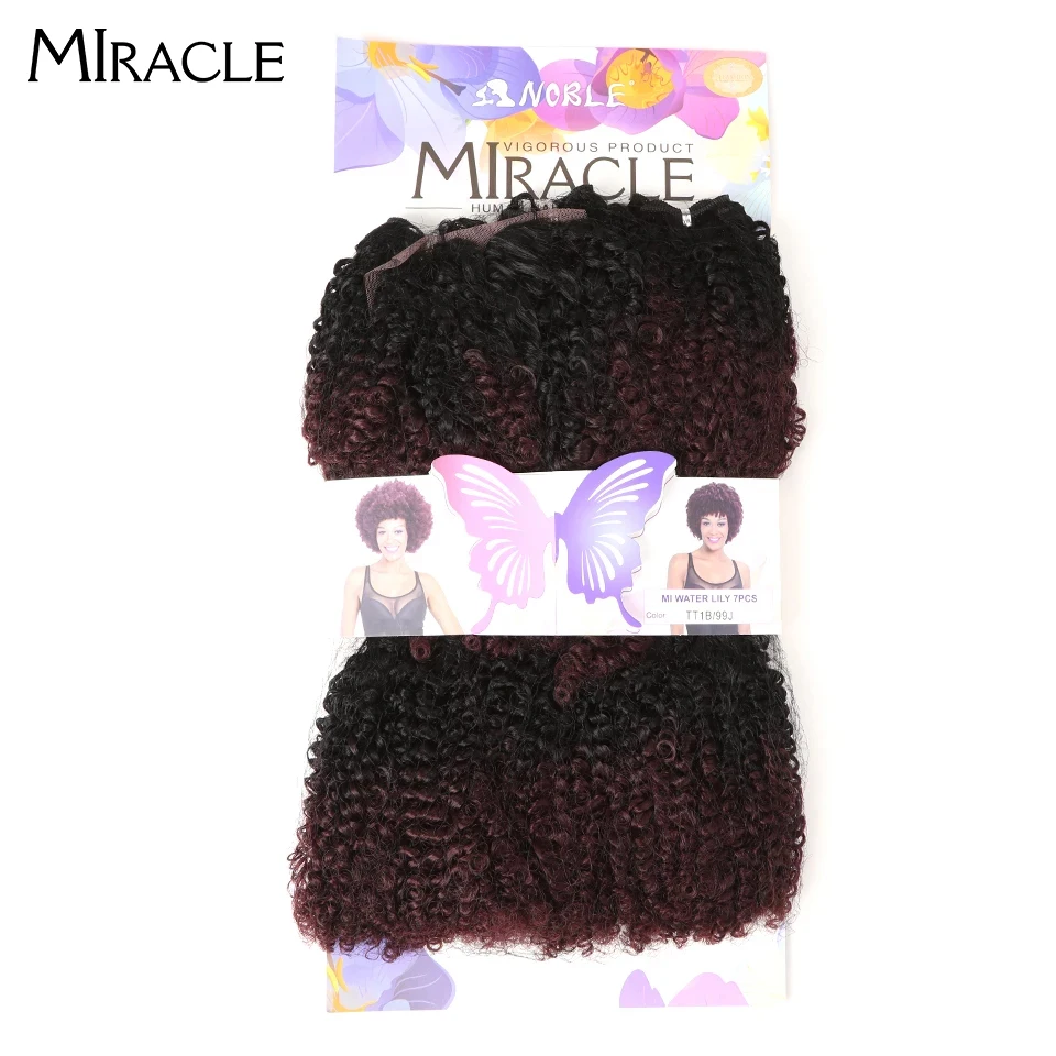 

Miracle Ombre Synthetic Hair Extensions Clsoure Middle Part 14" 7pcs/lot Short Curl Afro Kinky Curly Hair Bundles With Closure