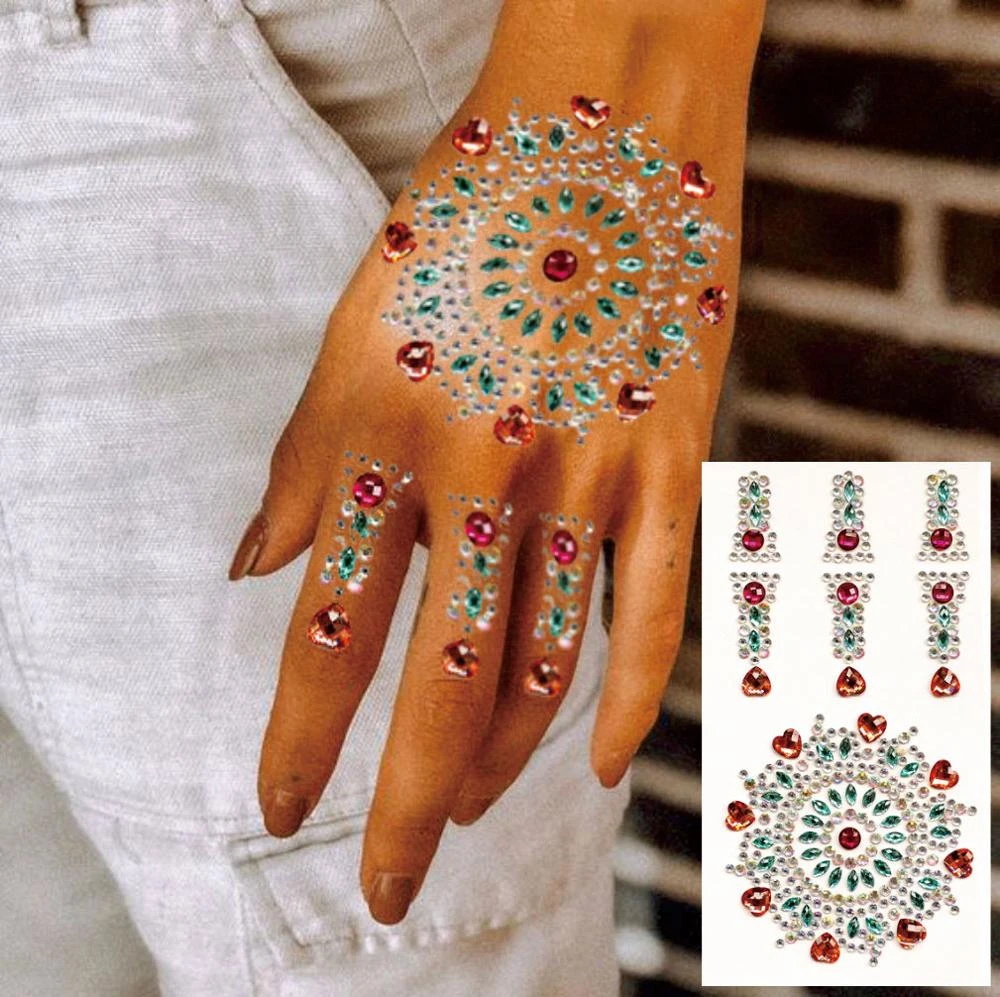 1 Pc Henna Stijl Hand Gem Sticker Hoge Kwaliteit Rhinestone Hand En Body Sieraden Sticker|Tijdelijke tatoeages| - AliExpress