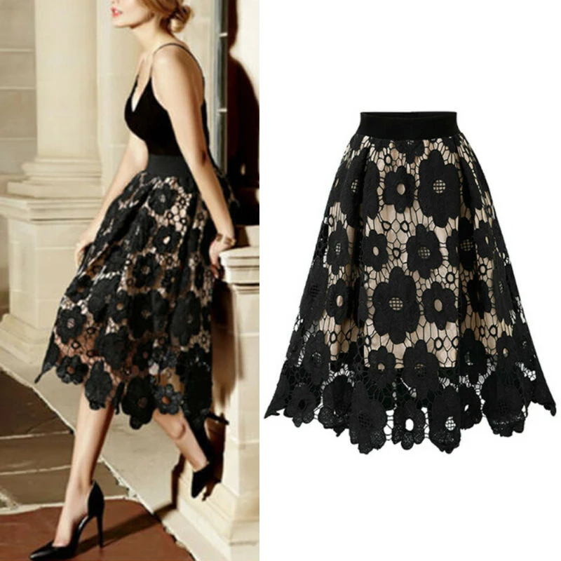 

Women's Skirt Printed Sexy Party Elegant Elastic Waist Lace A-line One Size Retro High Quality Fashion Ladies Skirt