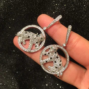 

Luxury Silver Plated Crystal Animal Droplets Style Earrings Green Eye Leopard Drop Earring For Women Gift Fashion Jewelry