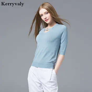

Summer Ice Silk Thin V-neck Knitted Shirt Women Clothing 2020 Fashion Short-Sleeve Pink Sweater Sueter Mujer D3819830